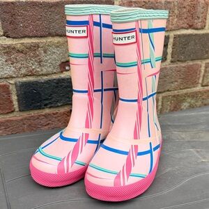 Hunter Kids Pink and Blue Plaid Rain Boots